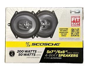 Scosche HD57684A-WM1SD 4-Way Speaker Set 5x7in / 6x8in 50W RMS New In Open Box